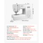 VEVOR Geautomatiseerde naaimachine met 200 steektoepassingen, LED-scherm, pedaal en LED-lampje, robuust metalen frame, digitale naaimachine met krachtige motor voor knutselen en repareren, wit
