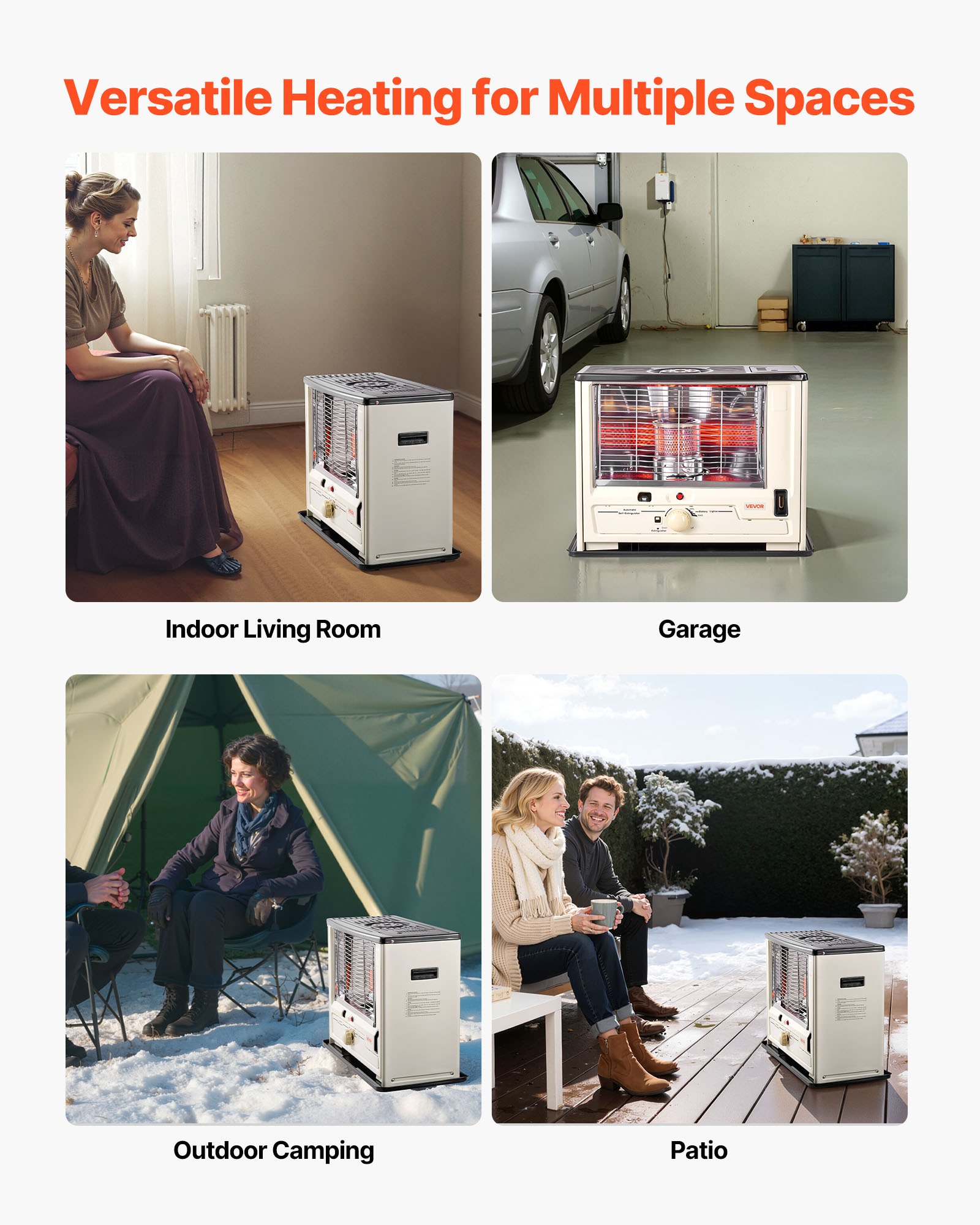 VEVOR 10.000 BTU Kerosinekachel, draagbare ruimteverwarmer met automatische uitschakeling, instelbare vlam en kantelbeveiliging, voor thuis, garage, kelder, camping, werkplaats en noodgevallen, zwart