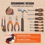 VEVOR tool kit with ergonomic design includes hammer, pliers, screwdrivers, utility knife, and tape measure.