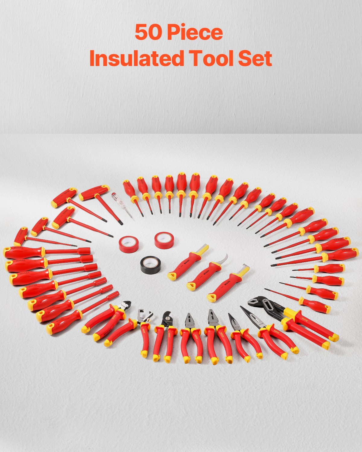 VEVOR Insulated Screwdriver Set, 50-Piece Professional Electrical Screwdriver Set, 1000V Insulated Electrician Tool, with Magnetic Tips, T-Handle Hex Wrench, Screwdriver, Single-Pole Voltage Tester