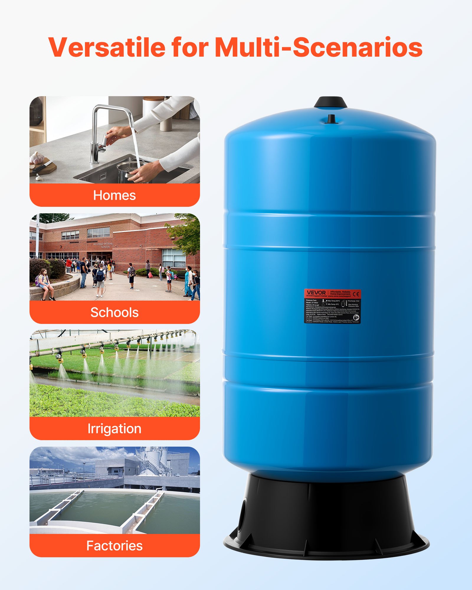 VEVOR-druktank voor verticale putten, 75,7 l voorgevulde drukwatertank voor putpompen, koolstofstalen wateropslagtank voor thuis, school, boerderij en irrigatiesystemen