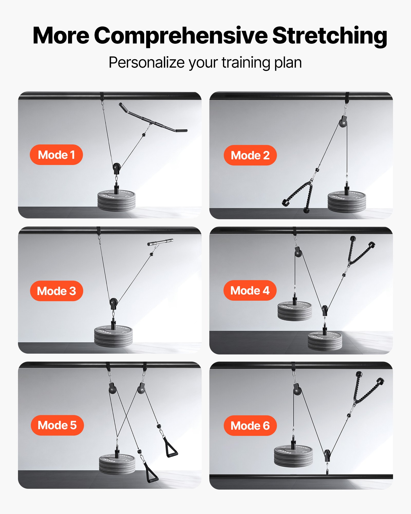 VEVOR Pulley System, 2 PCS LAT and Lift Pulley System, Gym Rack Pulleys Attachment with two Steel Cables, Short Bar, Dual Grip Handles, Cable Machine for Bicep, Shoulder, Back, Up to 150 kg Capacity