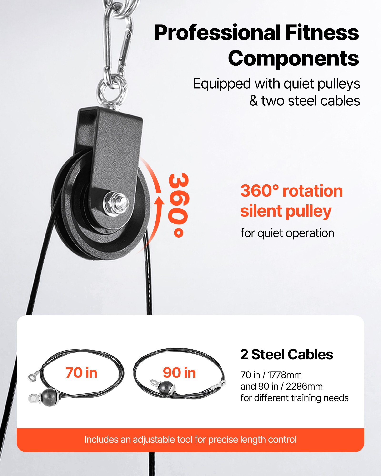 VEVOR Pulley System, 2 PCS LAT and Lift Pulley System, Gym Rack Pulleys Attachment with two Steel Cables, Short Bar, Dual Grip Handles, Cable Machine for Bicep, Shoulder, Back, Up to 150 kg Capacity