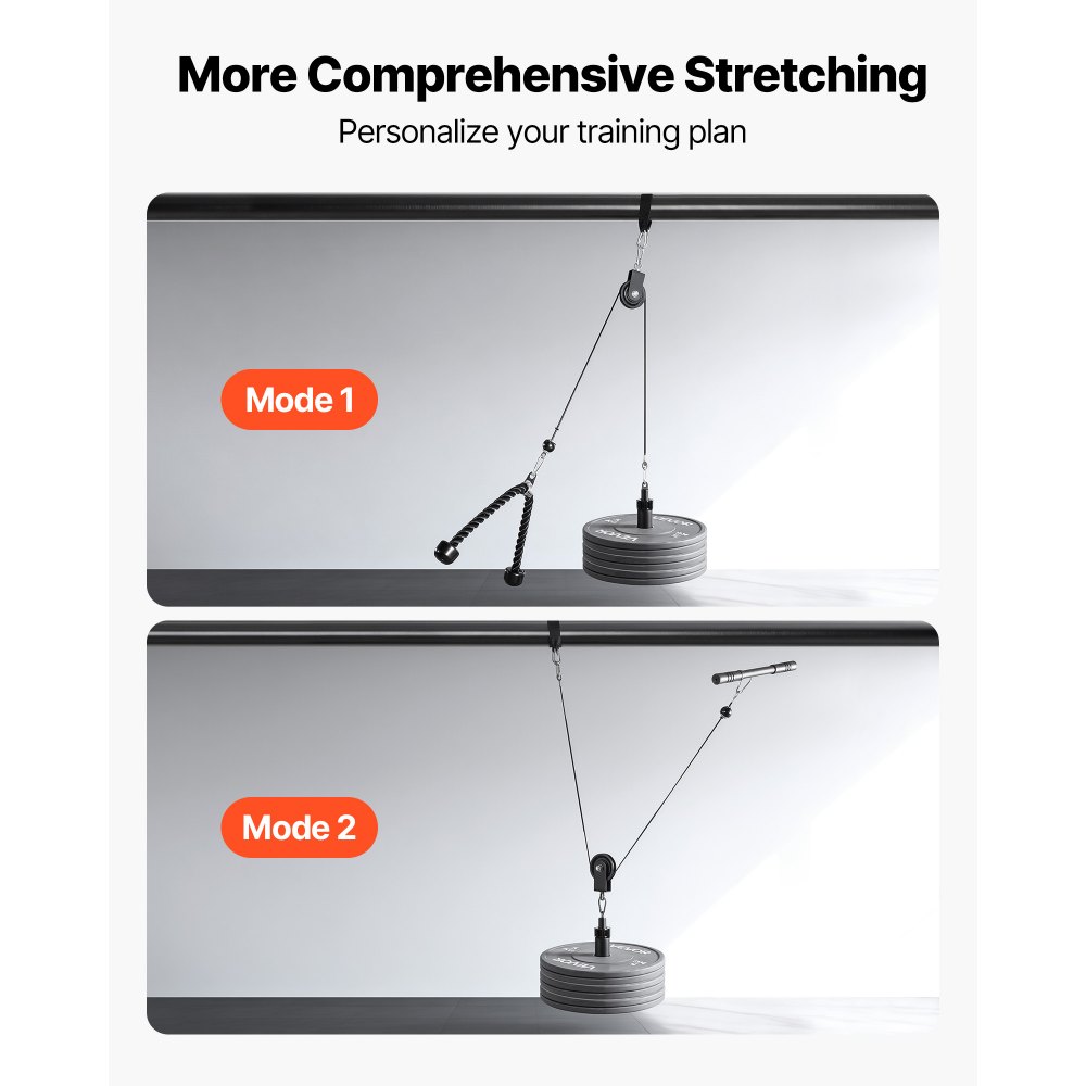 VEVOR Pulley System, 1 PC LAT and Lift Pulley System, Gym Rack Pulleys Attachment with two Steel Cables, Short Bar, Dual Grip Handles, Cable Machine for Bicep, Shoulder, Back, Up to 127 kg Capacity