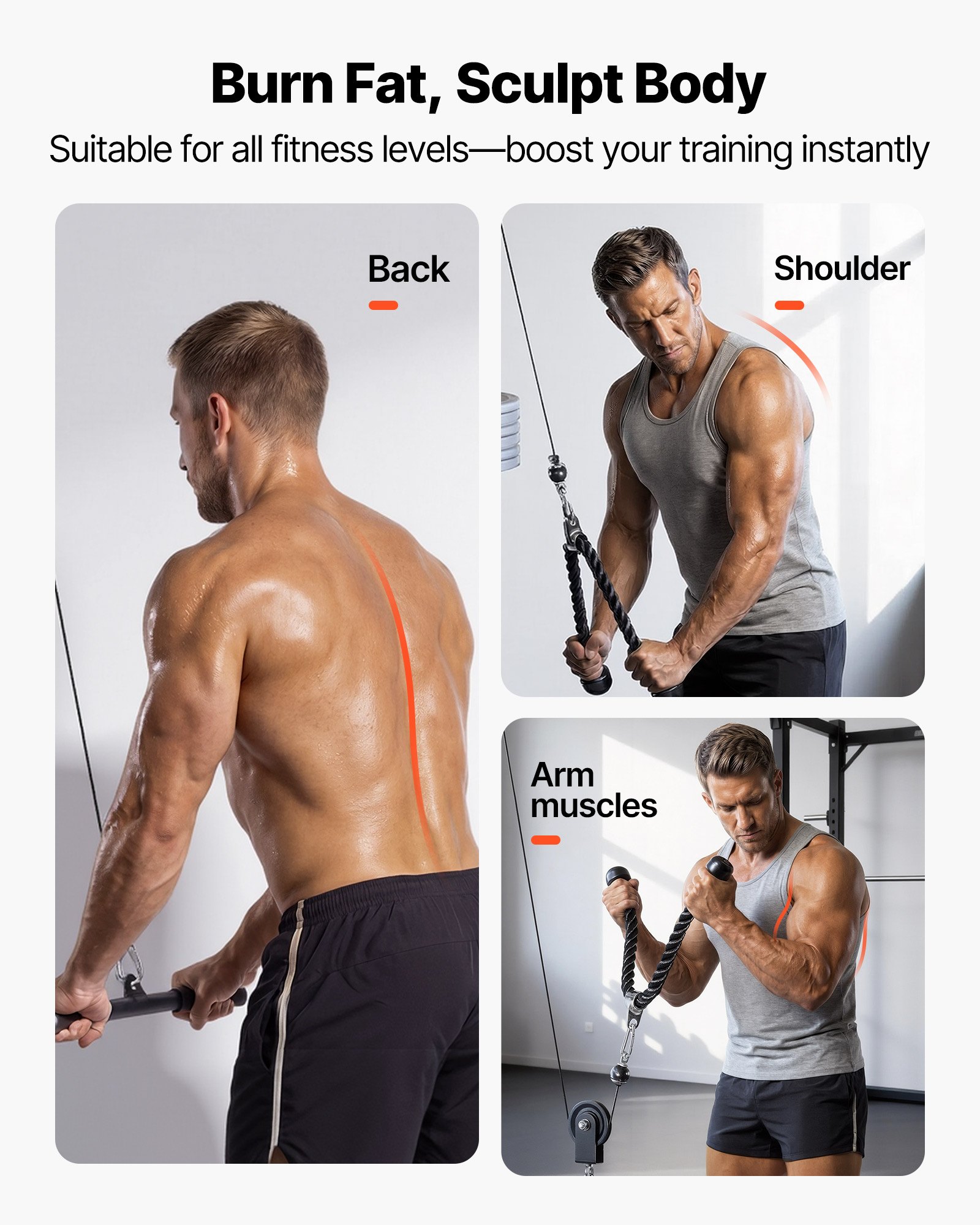 VEVOR Kabelkatrol, 1 stuk Lat Pulldown, draagvermogen tot 127 kg, krachttrainingsapparaat met lat pulldownstang en kabelsysteem, oefeningen voor armen, rug en schouders, doe-het-zelf lat pulldowntoren voor thuisgyms en fitnesscentra.