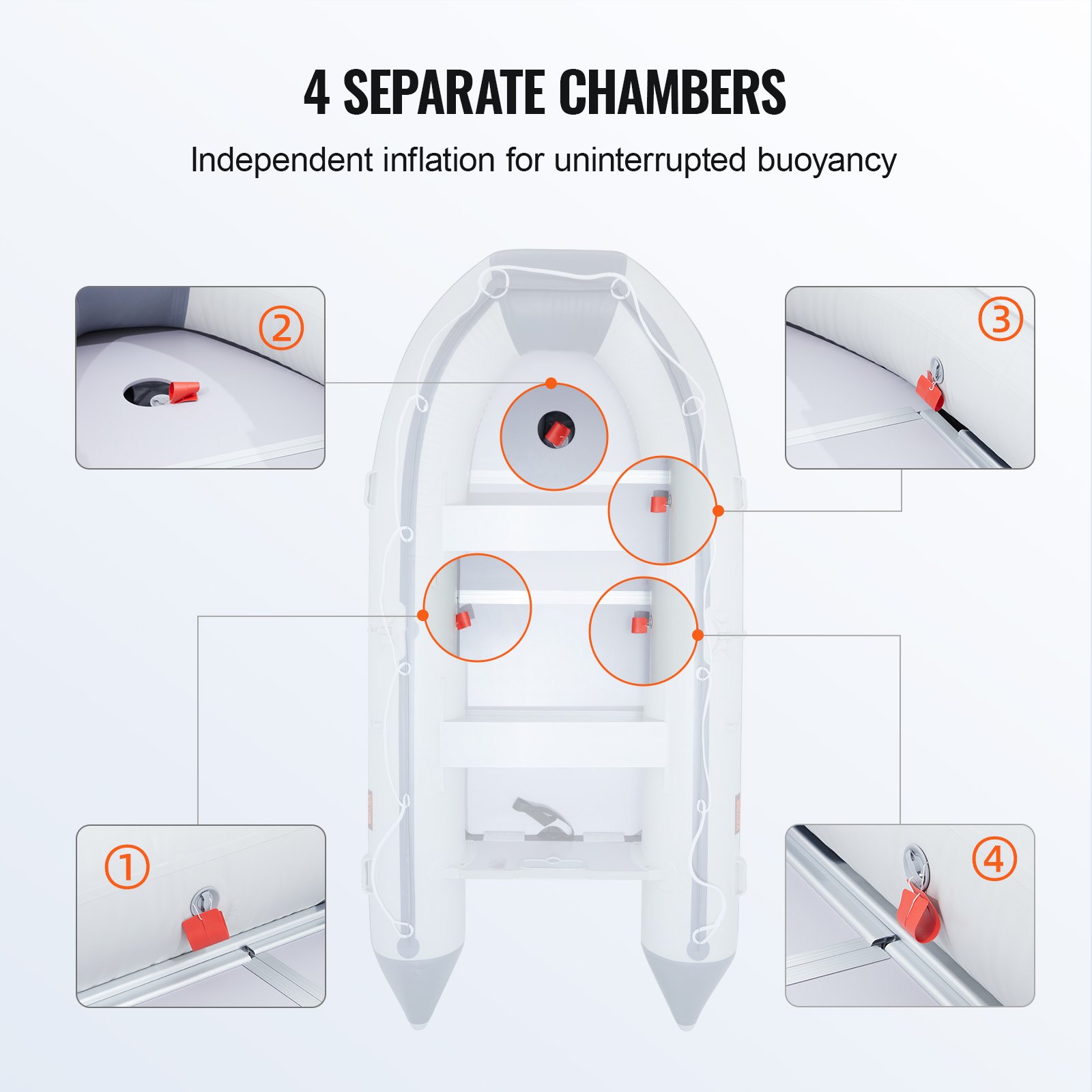 VEVOR opblaasbare boot, 6-persoons sportboot met spiegel, houten vloer en verstelbare aluminium bank, 680 kg opblaasbaar visvlot, aluminium roeiriemen, luchtpomp en draagtas