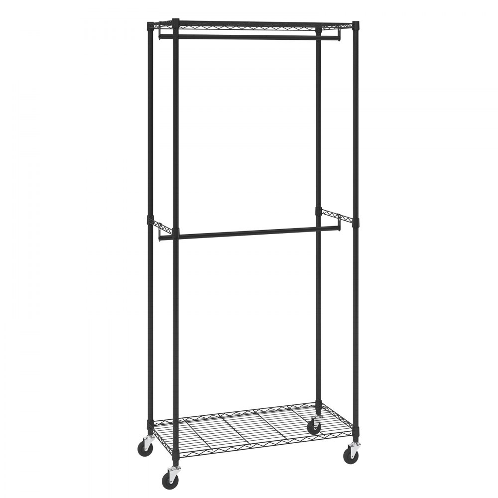 VEVOR Rolling Clothes Rack Coat Rack 1 Clothes Rail 2-Layer 136kg Load Capacity Heavy Duty Rolling Clothes Rack for Bedroom, Laundry Room, Dressing Room, Entryway etc.