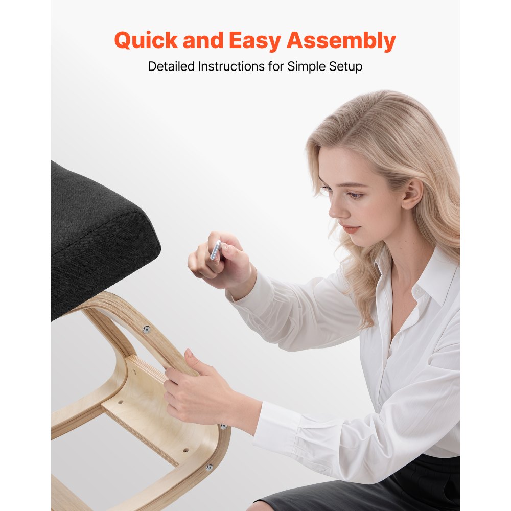 VEVOR Ergonomische knielstoel met dikke schuimkussens en stevig massief houten frame, knielstoel voor nek- en rugverlichting, draagvermogen tot 65 kg, ideaal voor thuis, kantoor en meditatie, zwart