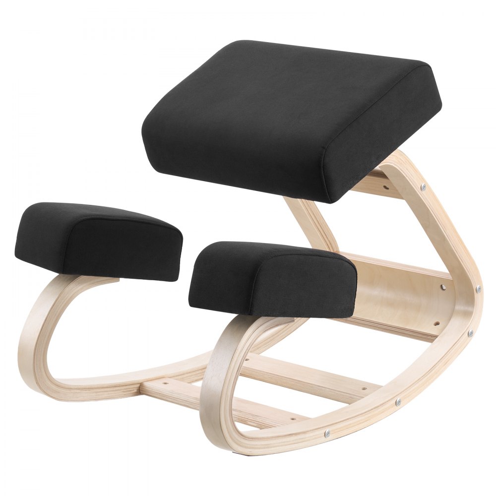 VEVOR Ergonomische knielstoel met dikke schuimkussens en stevig massief houten frame, knielstoel voor nek- en rugverlichting, draagvermogen tot 65 kg, ideaal voor thuis, kantoor en meditatie, zwart