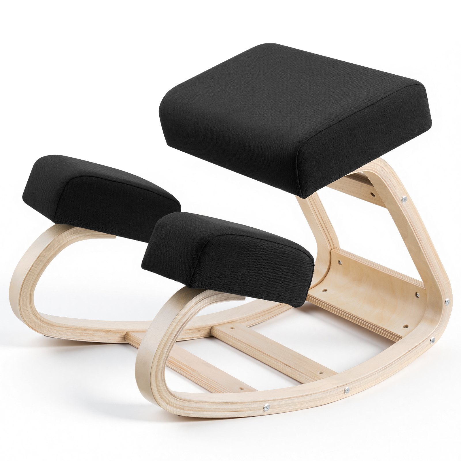 VEVOR Ergonomische knielstoel met dikke schuimkussens en stevig massief houten frame, knielstoel voor nek- en rugverlichting, draagvermogen tot 65 kg, ideaal voor thuis, kantoor en meditatie, zwart