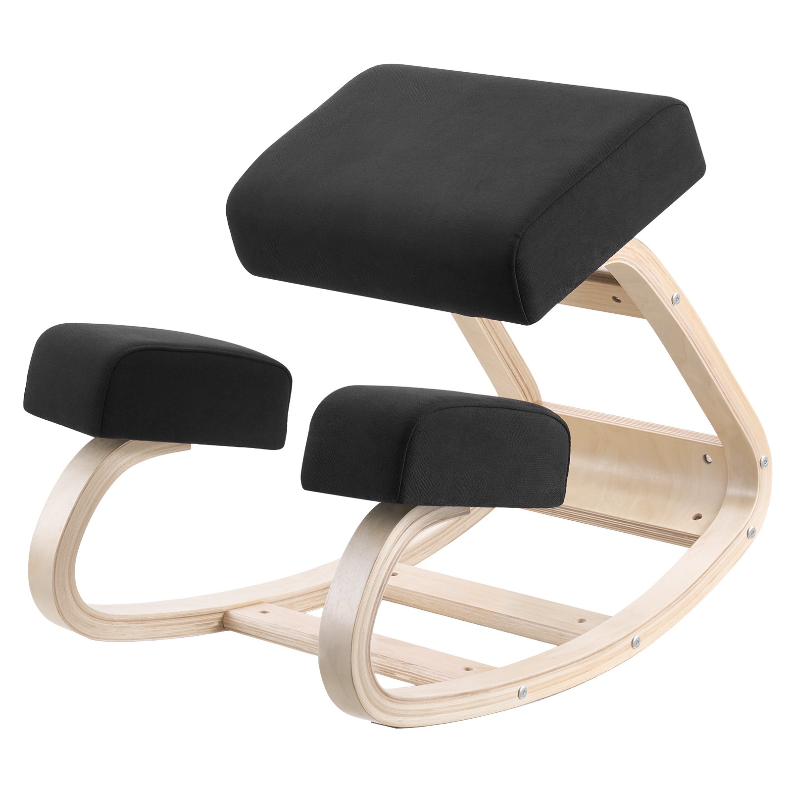 VEVOR Ergonomische knielstoel met dikke schuimkussens en stevig massief houten frame, knielstoel voor nek- en rugverlichting, draagvermogen tot 65 kg, ideaal voor thuis, kantoor en meditatie, zwart