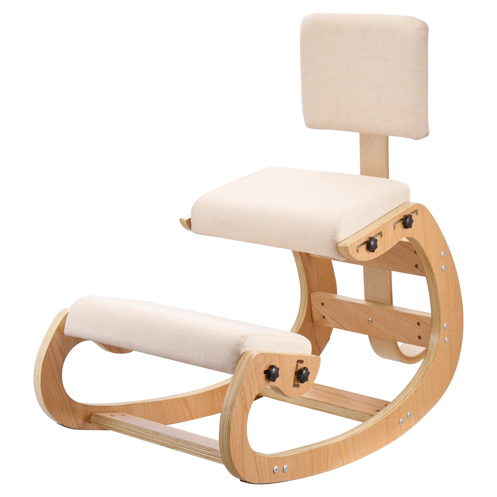 VEVOR Ergonomic Kneeling Chair, Wooden Posture Knee Chair with Adjustable Thick Foam Cushions, Backrest and Wood Frame, Adjustable Height, Relief for Neck or Back Pain for Home, Office or Meditation