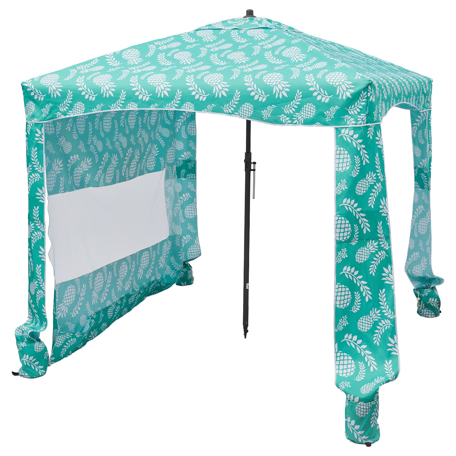 VEVOR strandcabana 183 x 183 cm, strandluifel met zijwanden, UPF 50+ zonbescherming, strandpaviljoen met zandzakken, draagbare parasol voor het hele gezin en vrienden