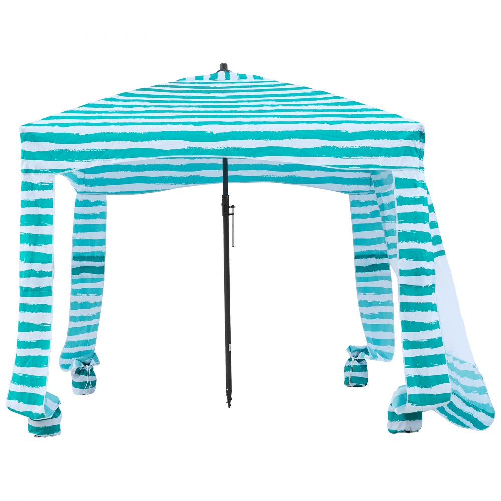 VEVOR strandcabana 183 x 183 cm, strandluifel met zijwanden, UPF 50+ zonbescherming, strandpaviljoen met zandzakken, draagbare parasol voor het hele gezin, groene strepen