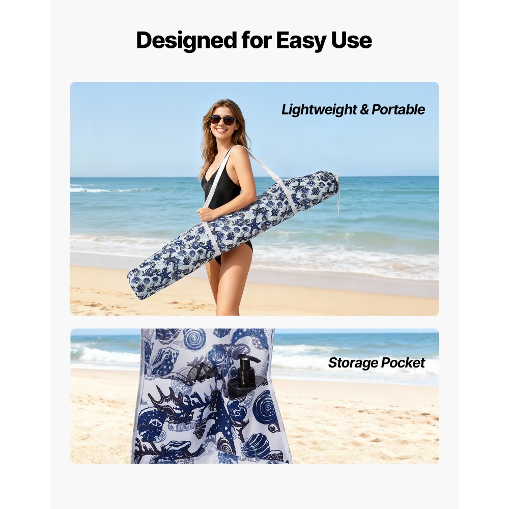 VEVOR strandcabana 183 x 183 cm, strandluifel met zijwanden, UPF 50+ zonbescherming, strandpaviljoen met zandzakken, grote draagbare parasol voor familie en vrienden, buitengebruik