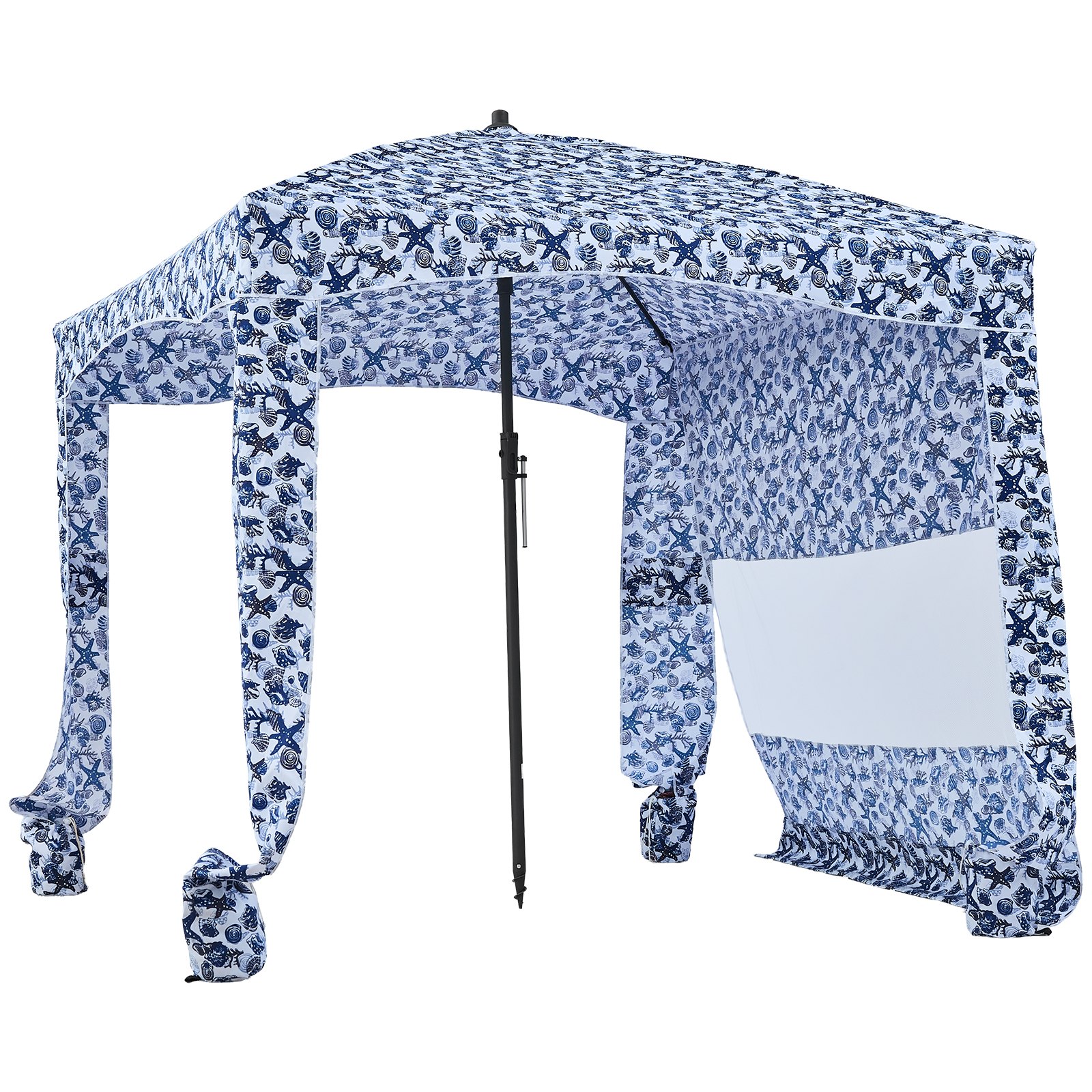 VEVOR strandcabana 183 x 183 cm, strandluifel met zijwanden, UPF 50+ zonbescherming, strandpaviljoen met zandzakken, grote draagbare parasol voor familie en vrienden, buitengebruik