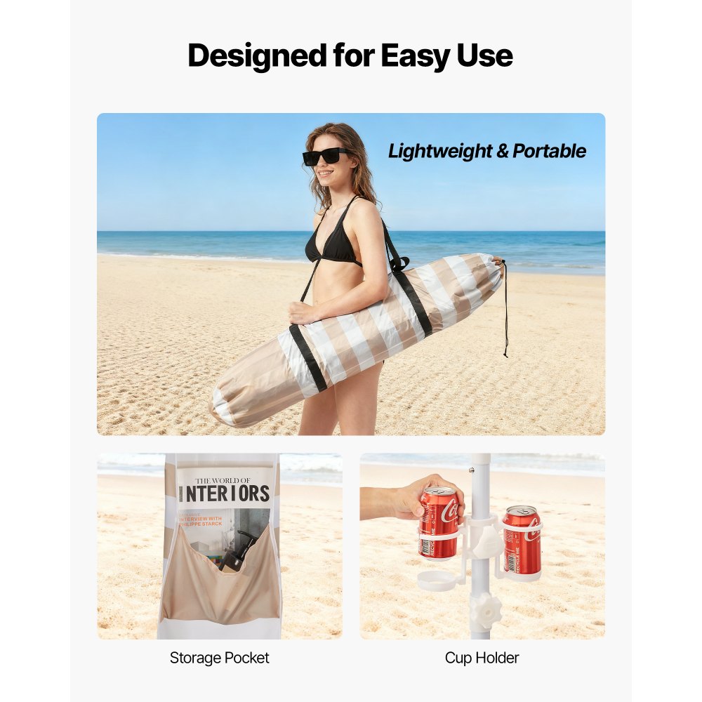 VEVOR strandcabana, 2,4 x 2,4 m strandluifel met zijwanden, UPF 50+ zonbescherming, cabana met zandzakken, in hoogte verstelbaar en draagbaar zonnescherm voor het hele gezin en vrienden.