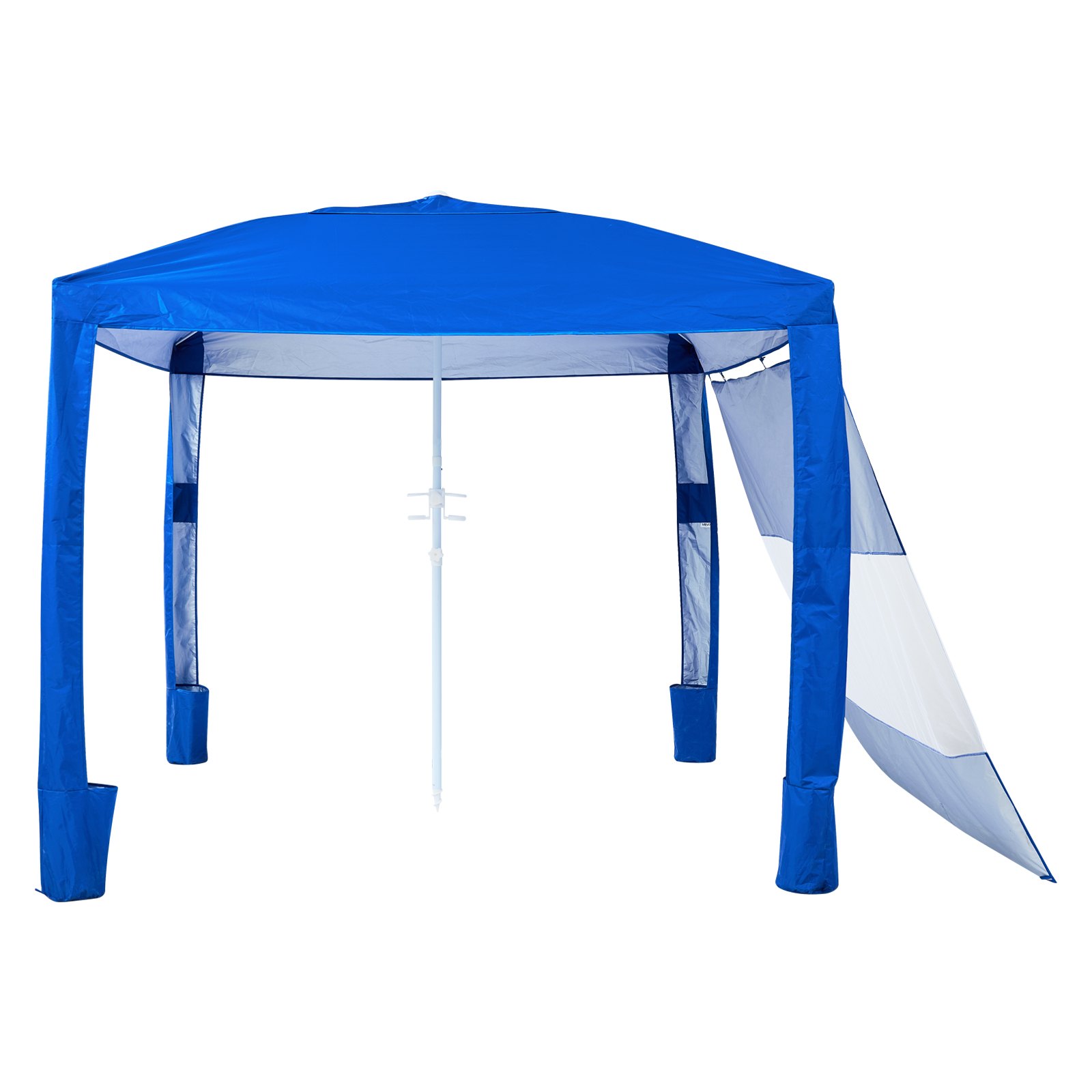 VEVOR strandcabana, 2,4 x 2,4 m strandtent met zijwanden, UPF 50+ zonbescherming, strandpaviljoen met zandzakken, in hoogte verstelbaar en draagbaar zonnescherm voor familie en vrienden, blauw