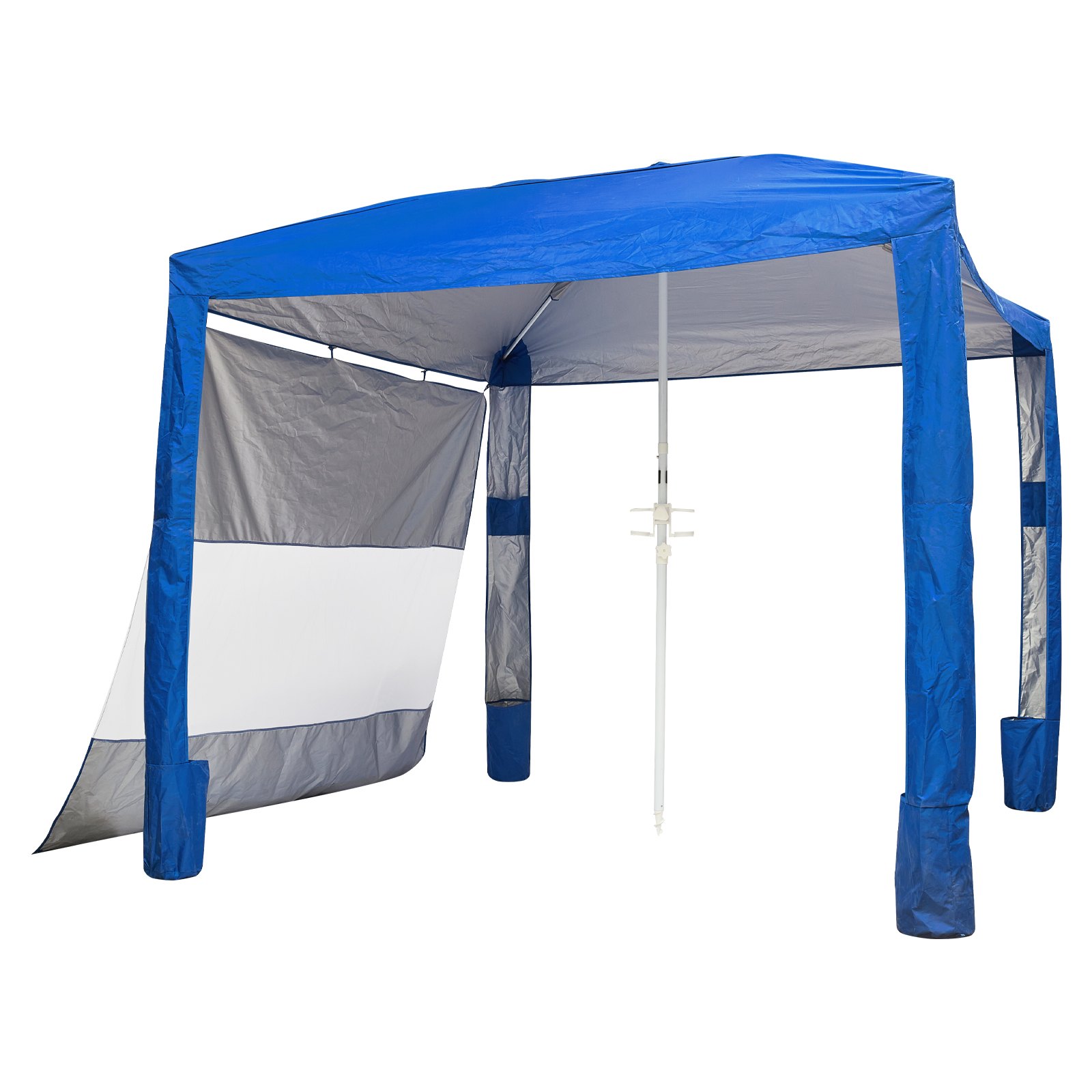 VEVOR strandcabana, 2,4 x 2,4 m strandtent met zijwanden, UPF 50+ zonbescherming, strandpaviljoen met zandzakken, in hoogte verstelbaar en draagbaar zonnescherm voor familie en vrienden, blauw