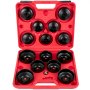 red case with various sizes of black oil filter wrenches, VEVOR oil filter wrench set.