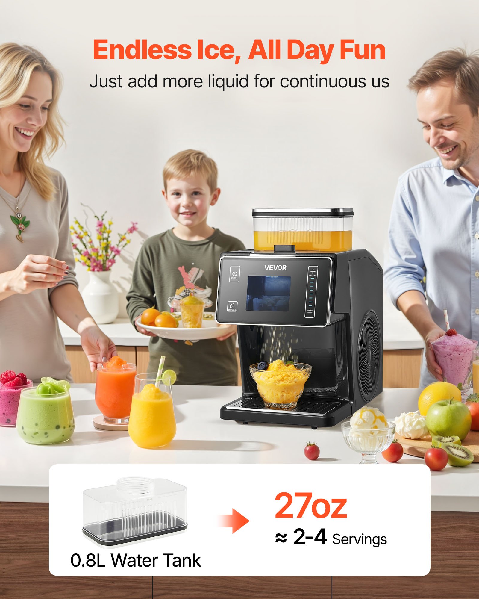 VEVOR Snowflake Ice Machine, 20KG/24H Snowflake Ice Maker, Ice-Shaver Machine with Stainless Steel Blade, Electric Snow Cone Maker with 0.8L Tank, 60S Fast Pre-Cooling, for Home & Small Gatherings