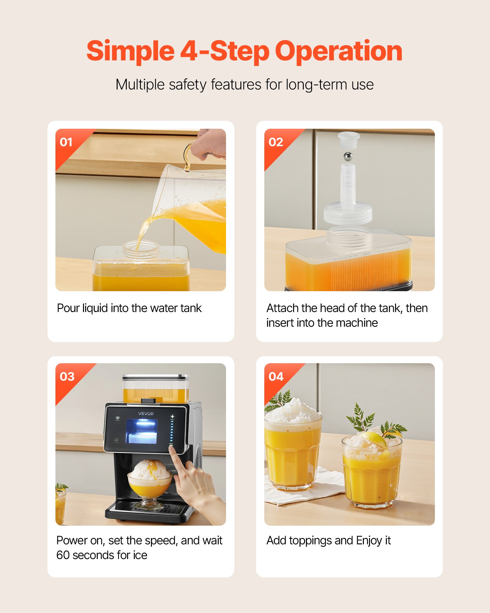 VEVOR Snowflake Ice Machine, 20KG/24H Snowflake Ice Maker, Ice-Shaver Machine with Stainless Steel Blade, Electric Snow Cone Maker with 0.8L Tank, 60S Fast Pre-Cooling, for Home & Small Gatherings