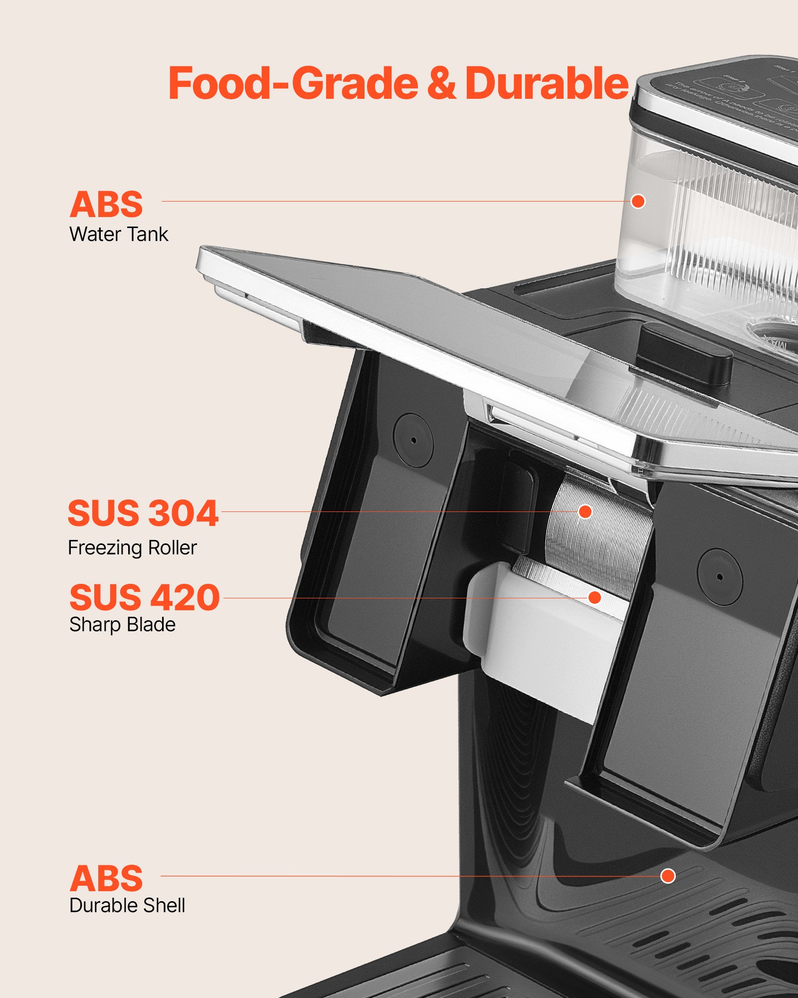 VEVOR Snowflake Ice Machine, 20KG/24H Snowflake Ice Maker, Ice-Shaver Machine with Stainless Steel Blade, Electric Snow Cone Maker with 0.8L Tank, 60S Fast Pre-Cooling, for Home & Small Gatherings