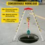 VEVOR confined space tripod kit over manhole with max capacities for personal, material, and static.