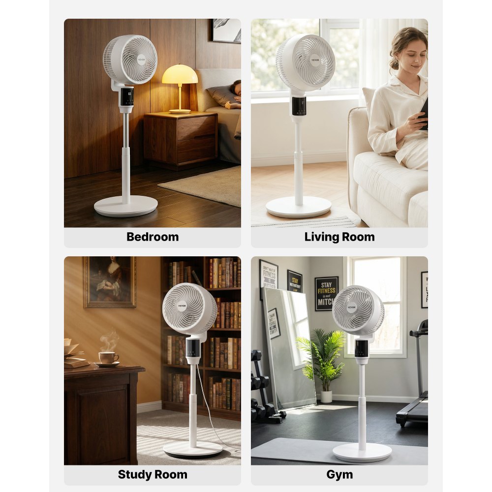 VEVOR staande ventilator, 80° zwenkende ventilator, windmachine met stille gelijkstroommotor, afstandsbediening, 9 snelheidsinstellingen en 4 slimme standen, timer, in hoogte verstelbaar, voor thuisgebruik