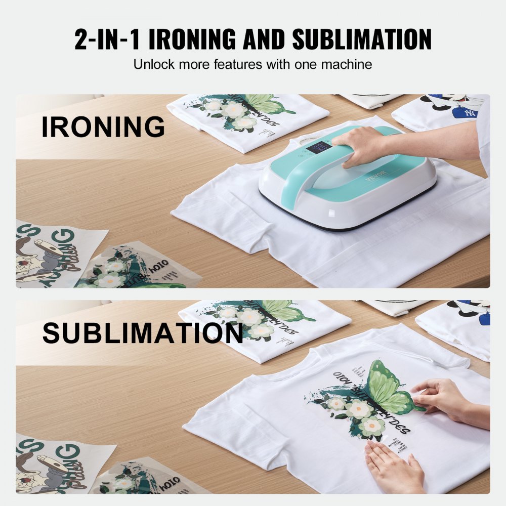 VEVOR Heat Press Mini Press Plotter Machine Kleine Heat Press Drukmachine 12 x 10 inch met Automatische Uitschakeling Oververhittingsbeveiliging & Tijdinstelling voor Hoeden Schoenen Tassen (Wit + Groen)