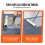 two installation methods for VEVOR carpet protection film: rolling out by foot or using a roller.