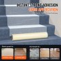 VEVOR carpet protection film on carpeted stairs, showing strong adhesion and compatibility with synthetic carpets.