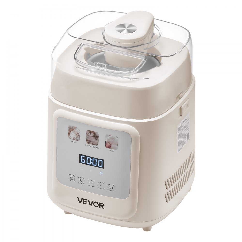 VEVOR Automatische ijsmachine met ingebouwde compressor 1 L Zonder voorvriezen, Gelato- en ijsmachine met 4 standen, Elektrische ijsmachine Bevroren yoghurt Sorbetmachine Wit