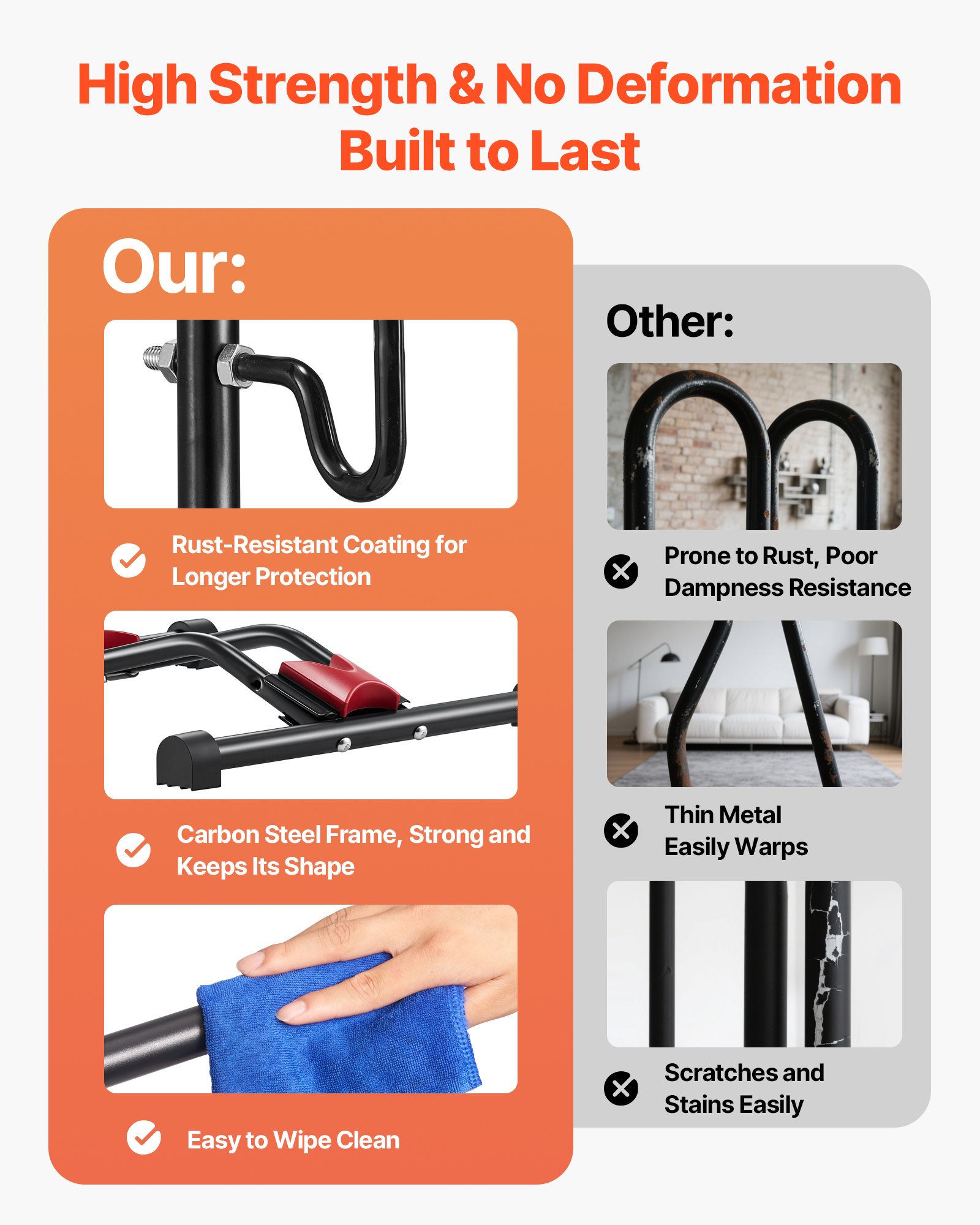 VEVOR fietsstandaard, geschikt voor mountainbikes en fietsen van 406,4–700 mm, vrijstaande fietsstandaard, verticale en horizontale standaard voor kleine ruimtes, entreegebied, garage