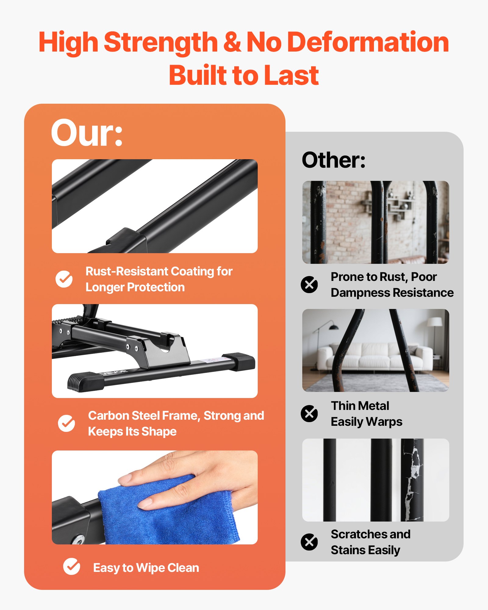 VEVOR Fietsstandaard, Geschikt voor Mountainbikes & Fietsen van 508–736,6 mm, Vrijstaande Fietsstandaard, Verticale & Horizontale Standaard voor Kleine Ruimtes, Entree, Garage