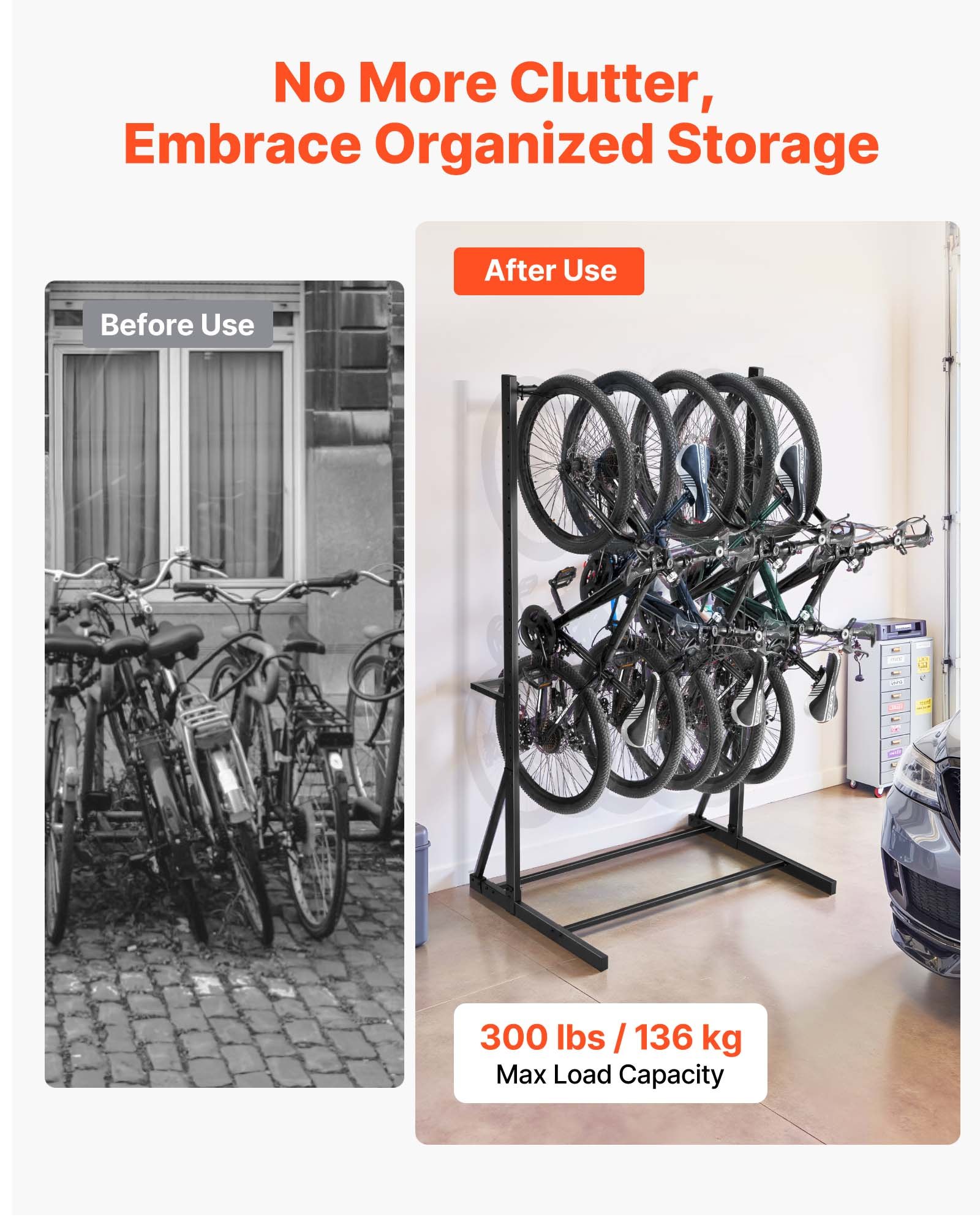 VEVOR Fietsendrager voor 5 fietsen, Fietsdrager met 5 stevige haken, Gemaakt van koolstofstaal, Draagvermogen 136 kg, Verticale fietsstandaard voor garage, woonkamer, binnenschuur