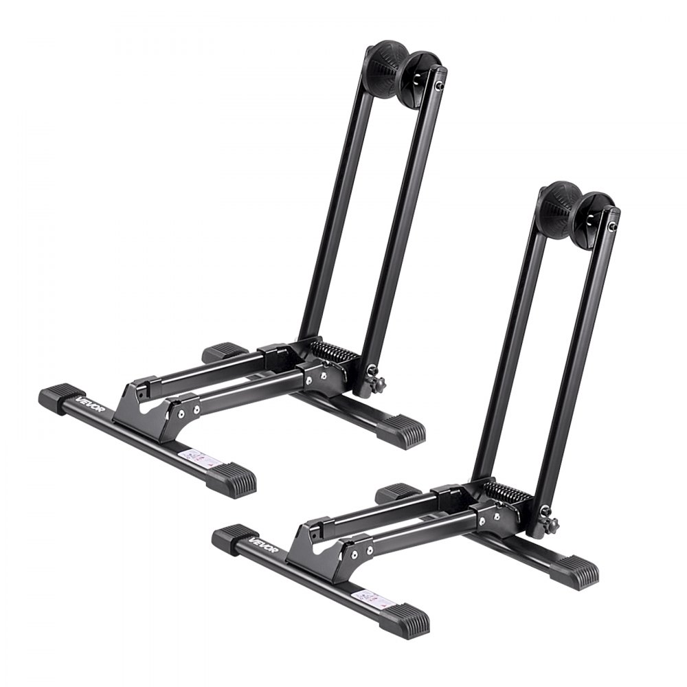 VEVOR Bike Racks 2 Pack, Fits 20 to 29 Inch Mountain & Road Bikes, Alloy Steel Rust-Resistant Bike Floor Stand Rack, Foldable Bicycle Stand for Entryway, Garage, Home Bikes Parking & Storage, Black