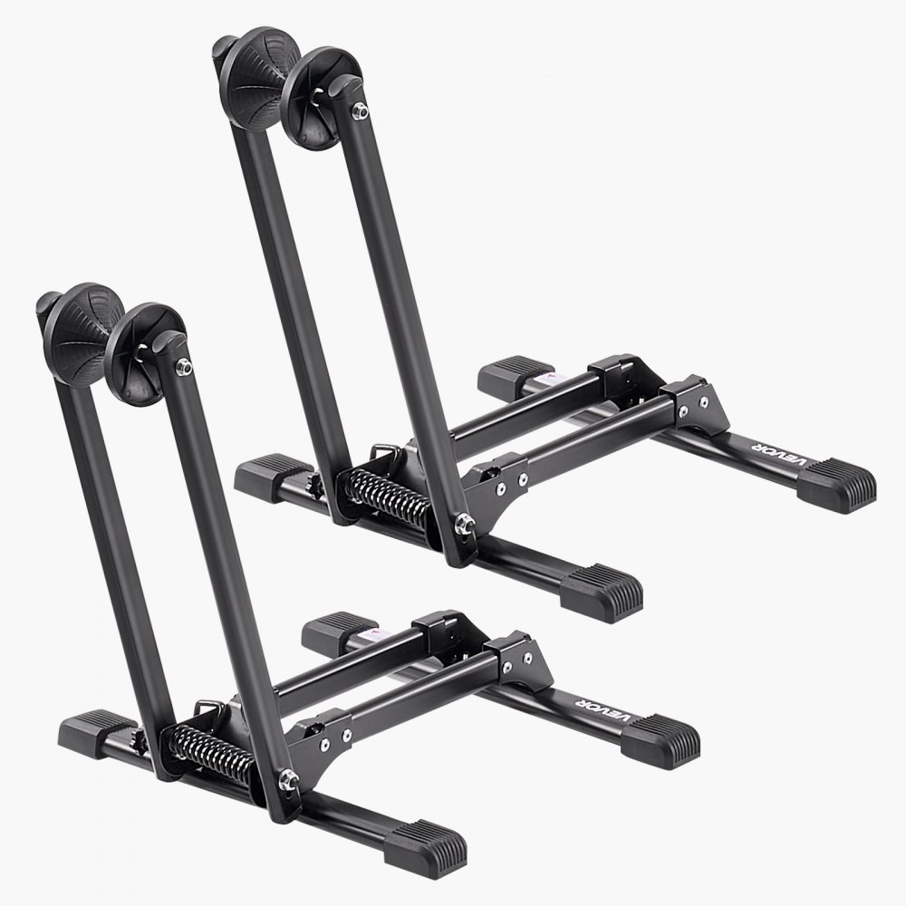 VEVOR Bike Racks 2 Pack, Fits 20 to 29 Inch Mountain & Road Bikes, Alloy Steel Rust-Resistant Bike Floor Stand Rack, Foldable Bicycle Stand for Entryway, Garage, Home Bikes Parking & Storage, Black