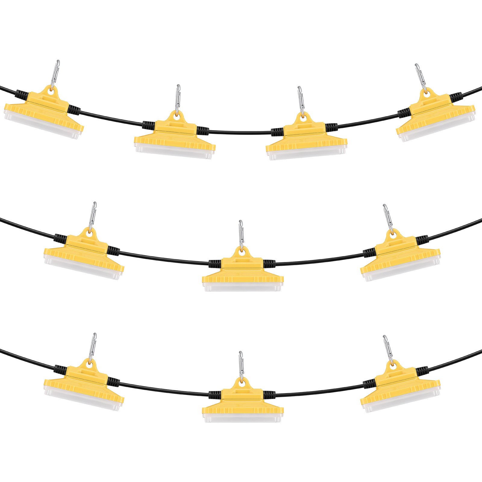 VEVOR 30,5 m bouwlamp, 150 W, 15.000 lm, 10-strengs werklamp, 5.000-5.500 K, IP65 waterdicht, met ophanghaak, voor bouwplaatsen, tijdelijke verlichting binnen en buiten