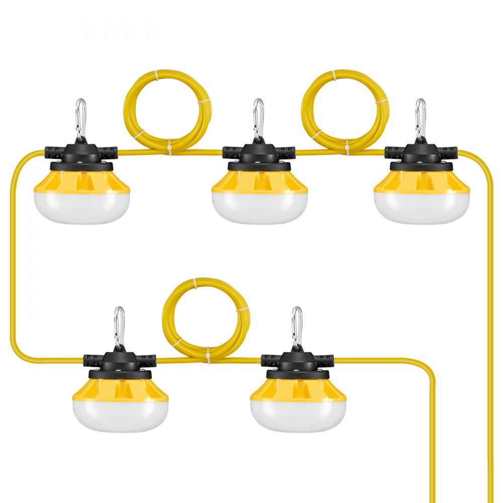 VEVOR 15,24 m LED-bouwspot, 50 W, 5000 lm, 5-lichts lichtsnoer voor industriële verlichting, 5000 K daglicht & IP65, met ophanghaak, voor bouwplaatsen, tijdelijke verlichting binnen en buiten