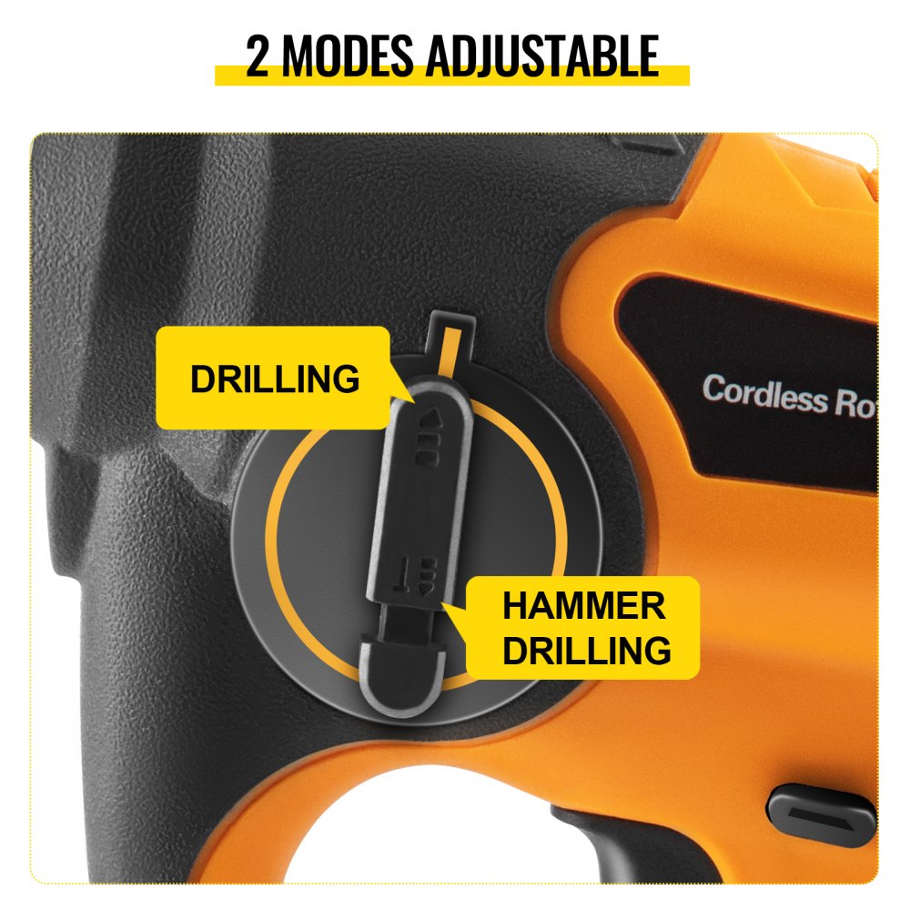 VEVOR Klopboormachine Geel en Zwart Boorhamer SDS 200 x 280 x 80 mm Accu Boormachine Perfect voor Uitdagende Taken zoals Metselwerk Slopen, Pleisterwerk Verwijderen, Tegels Verwijderen en Uitgraven