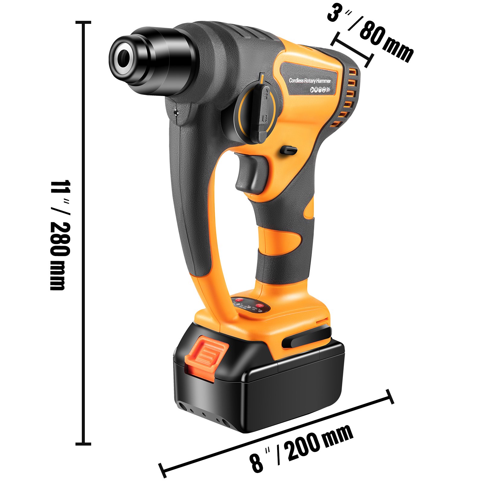 VEVOR Klopboormachine Geel en Zwart Boorhamer SDS 200 x 280 x 80 mm Accu Boormachine Perfect voor Uitdagende Taken zoals Metselwerk Slopen, Pleisterwerk Verwijderen, Tegels Verwijderen en Uitgraven