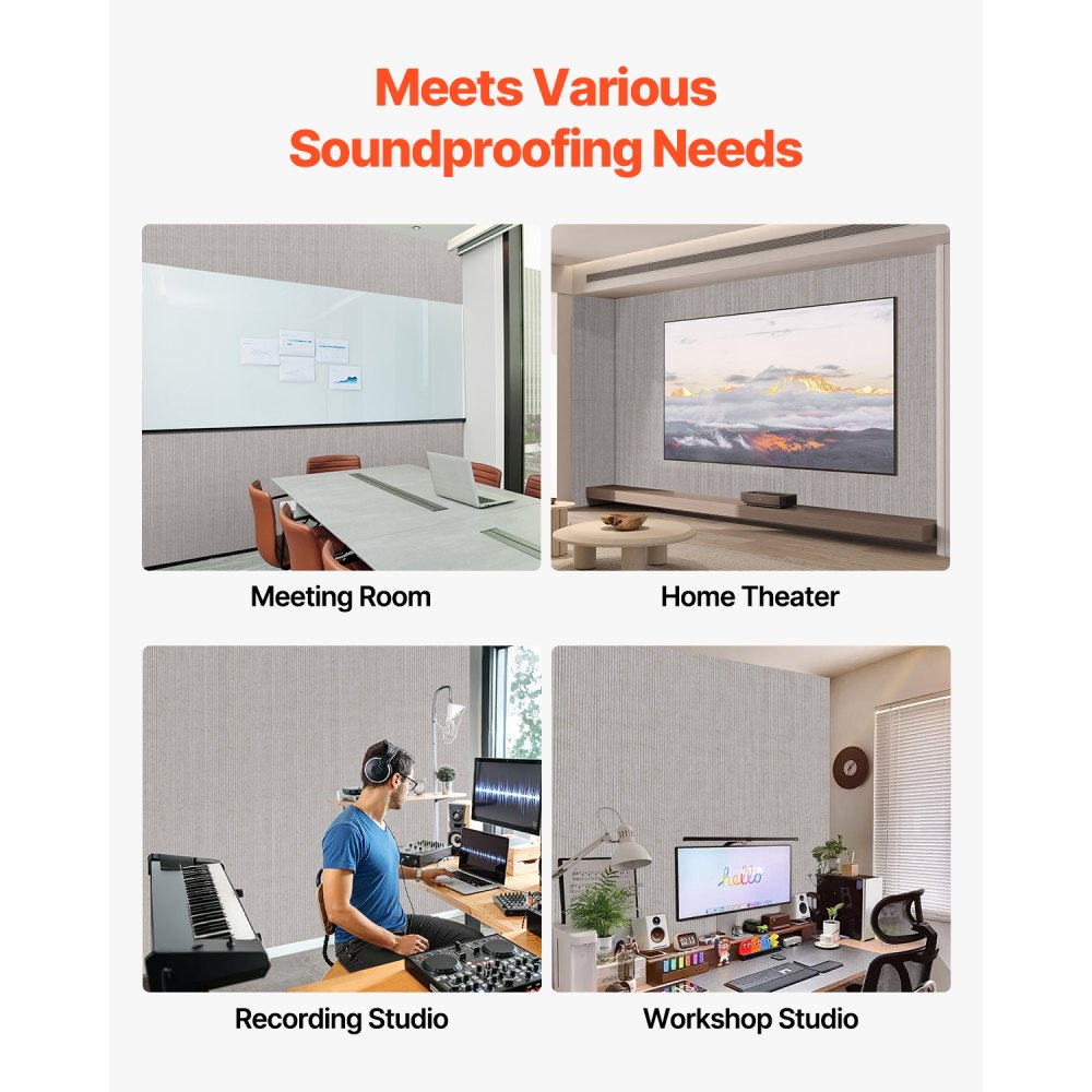 VEVOR 5 Pack Acoustic Panels with Self Adhesive, 47.2 x 23.6 x 0.4 inch Sound Proof Foam Panels, Polyester Fiber Soundproof Wall Panels High Density, for Home, Studio, Office, Theater, Camel