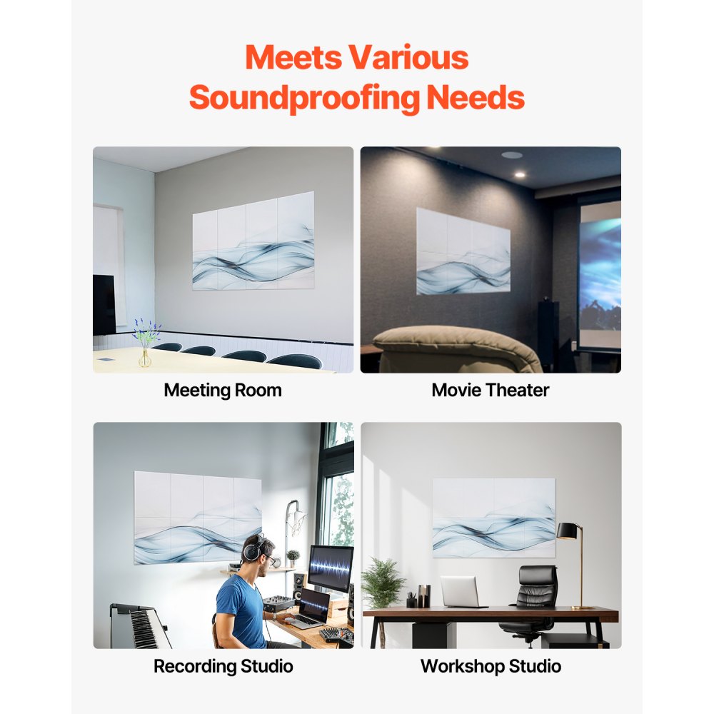 VEVOR 8 Pack Art Acoustic Panels, 47.24 x 23.62 x 0.4 inch Soundproof Wall Tiles, Self Adhesive Decorative Sound Dampening Absorbing Boards for Home, Office, Studio, Gaming Room,Theater,Simplicity