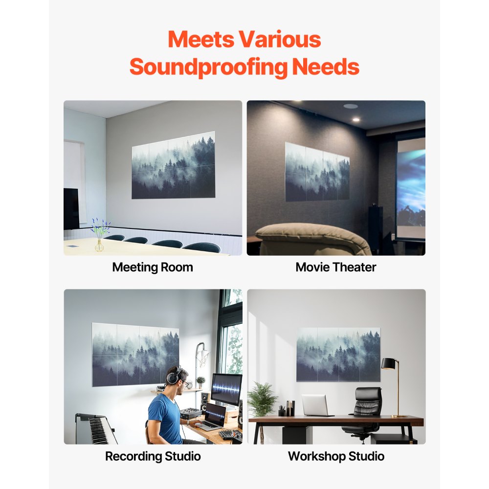 VEVOR 8 Pack Art Acoustic Panels, 63 x 23.62 x 0.4 inch Soundproof Wall Tiles, Self Adhesive Decorative Sound Dampening Absorbing Boards for Home, Office, Studio, Gaming Room,Theater,Forest