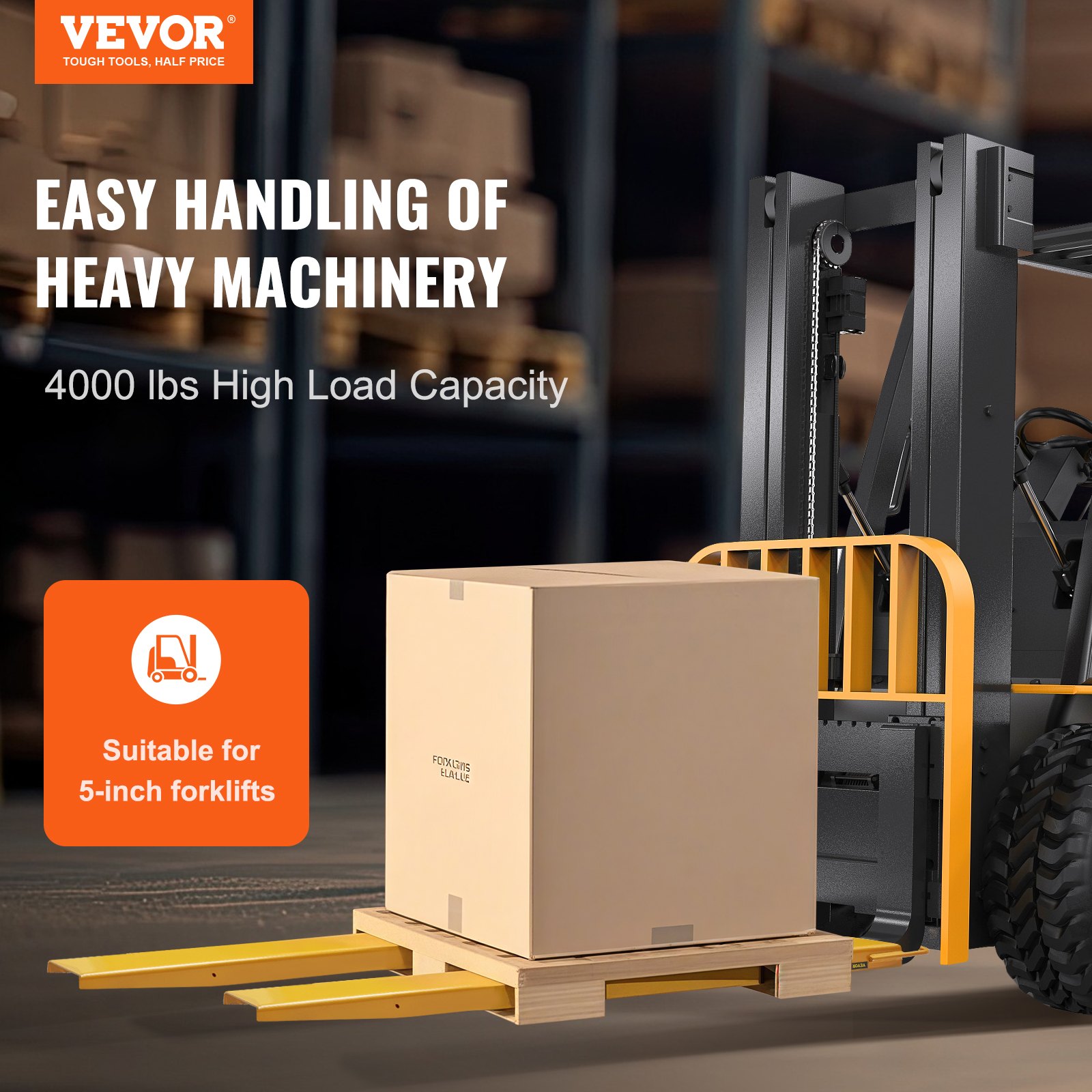 VEVOR 2-delige set vorkverlengstukken, 1820 mm vorktandverlenging, 1,815 ton draagvermogen, Q235 koolstofstalen vorktanden, ontwerp uit één stuk, palletvorkverlengstuk, compatibel met 127 mm vorken.