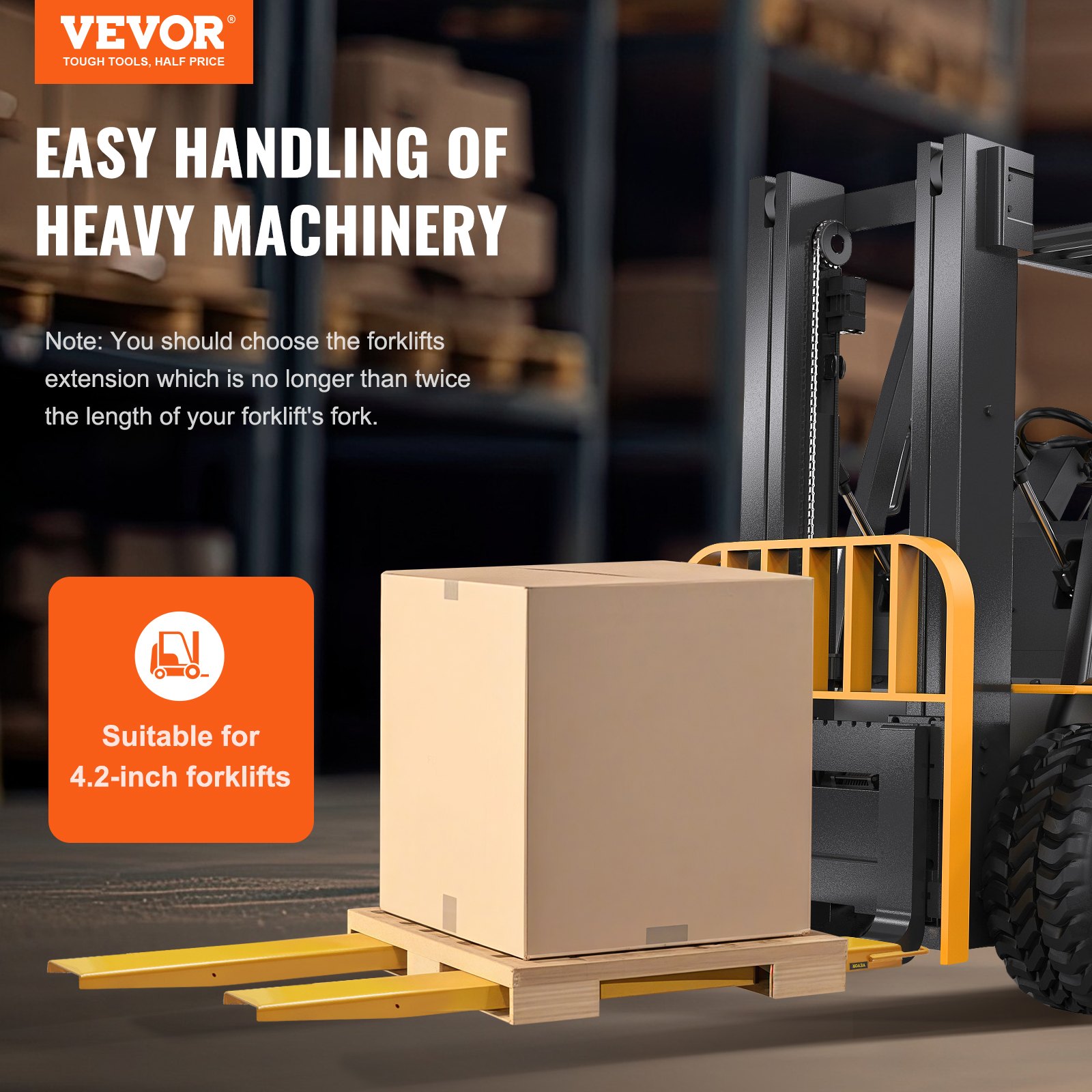 VEVOR Set van 2 vorkverlengingen Tandverlenging van 1820 mm, draagvermogen van 1,815 ton Vorktanden Q235 koolstofstaal, eendelig ontwerp Palletvorkverlenging Compatibel met vorken van 106 mm