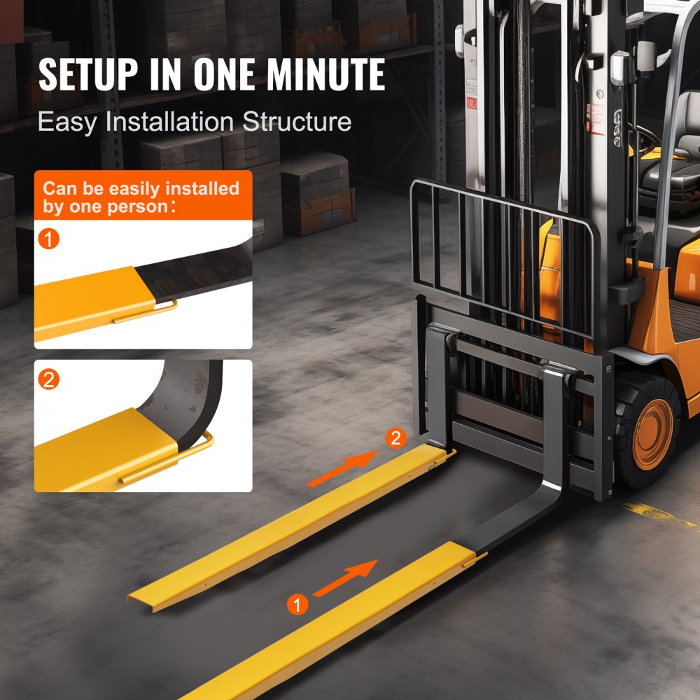 VEVOR Set van 2 vorkverlengingen Tandverlenging van 2130 mm Laadvermogen van 1,815 ton Vorktanden Q235 Koolstofstaal Eendelig ontwerp Palletvorkverlenging Compatibel met vorken van 127 mm