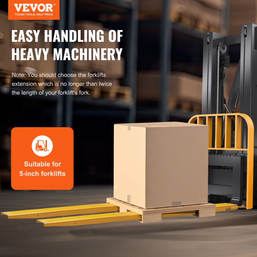 VEVOR palletvorkverlengstukken, 243,8 cm lang, 14 cm breed, robuuste vorkverlengstukken van koolstofstaal voor heftrucks, 1 paar vorkverlengstukken, industriële vorkverlengstukken, geel