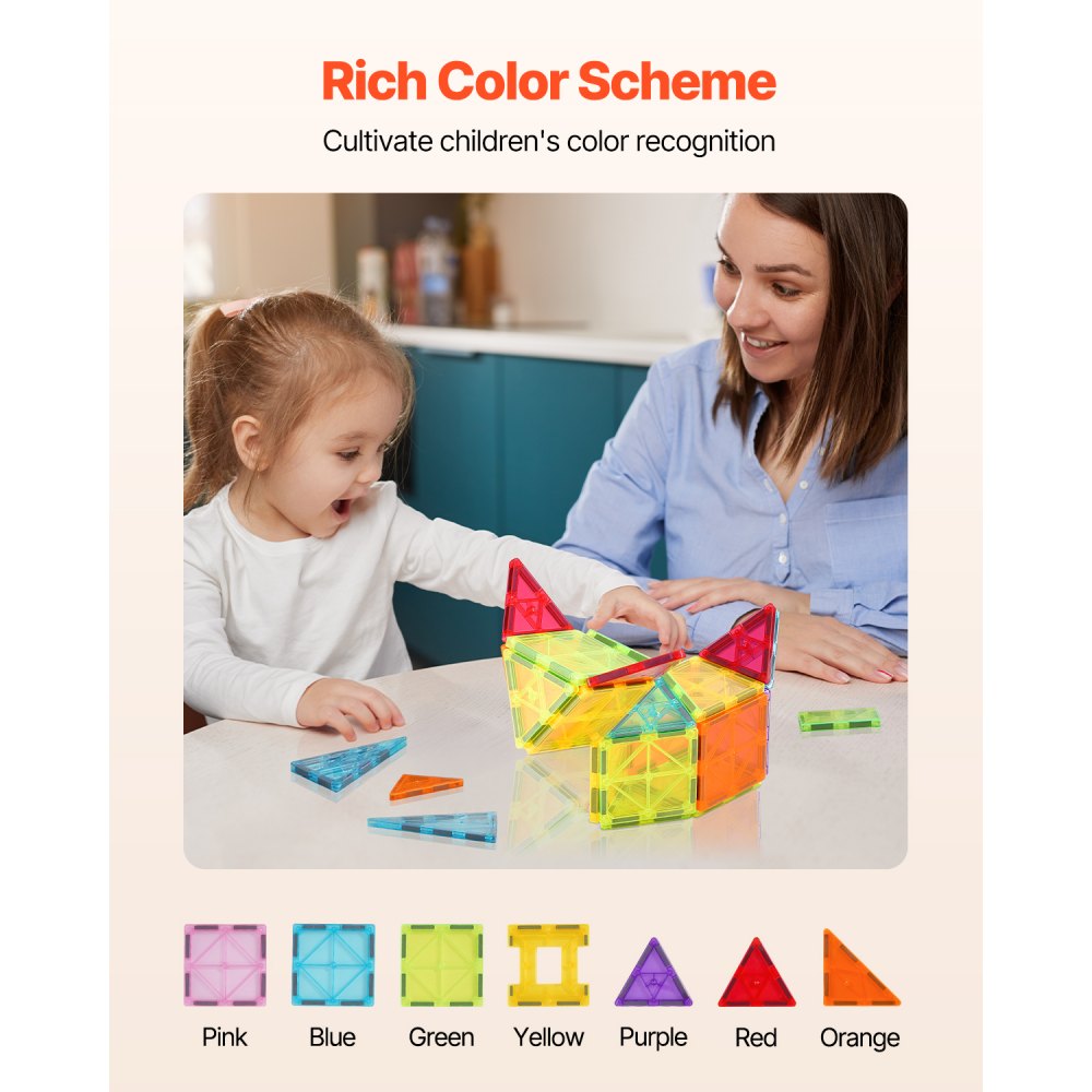 VEVOR Magnetische Bouwstenen, 32-delige Magnetische Bouwset, Magnetisch Speelgoed met Opbergzak, STEM Sensorisch Leerspeelgoed, Constructiestapelspeelgoed, Cadeau voor Kinderen vanaf 3 Jaar